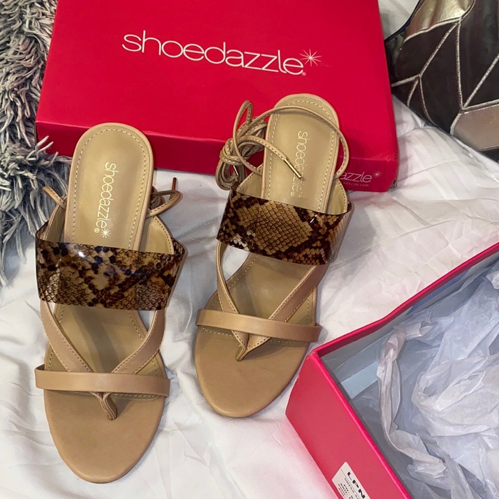 New beige lace-up heel - snakeskin